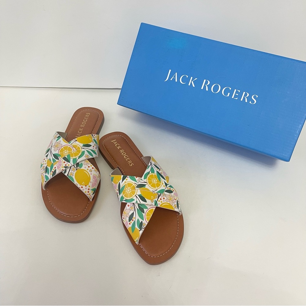 Jack Rogers Leather Slotted Sloane Crossover X-Band Sandal- New In Box- Reemoly